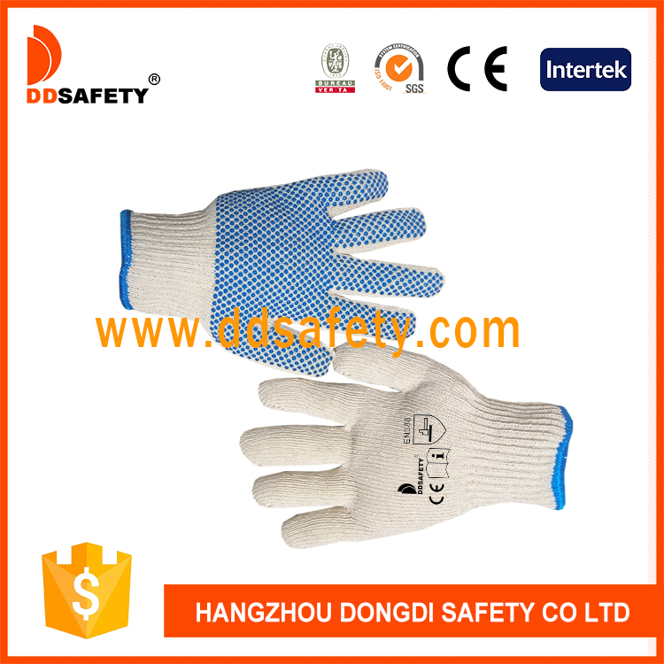 Knitted with blue PVC glove-DKP916